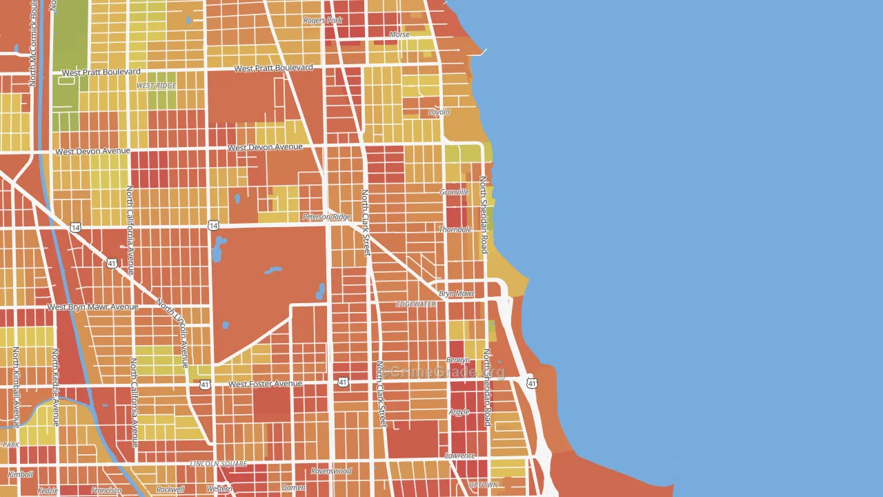 Edgewater, Chicago, IL Map of Robbery Rates
