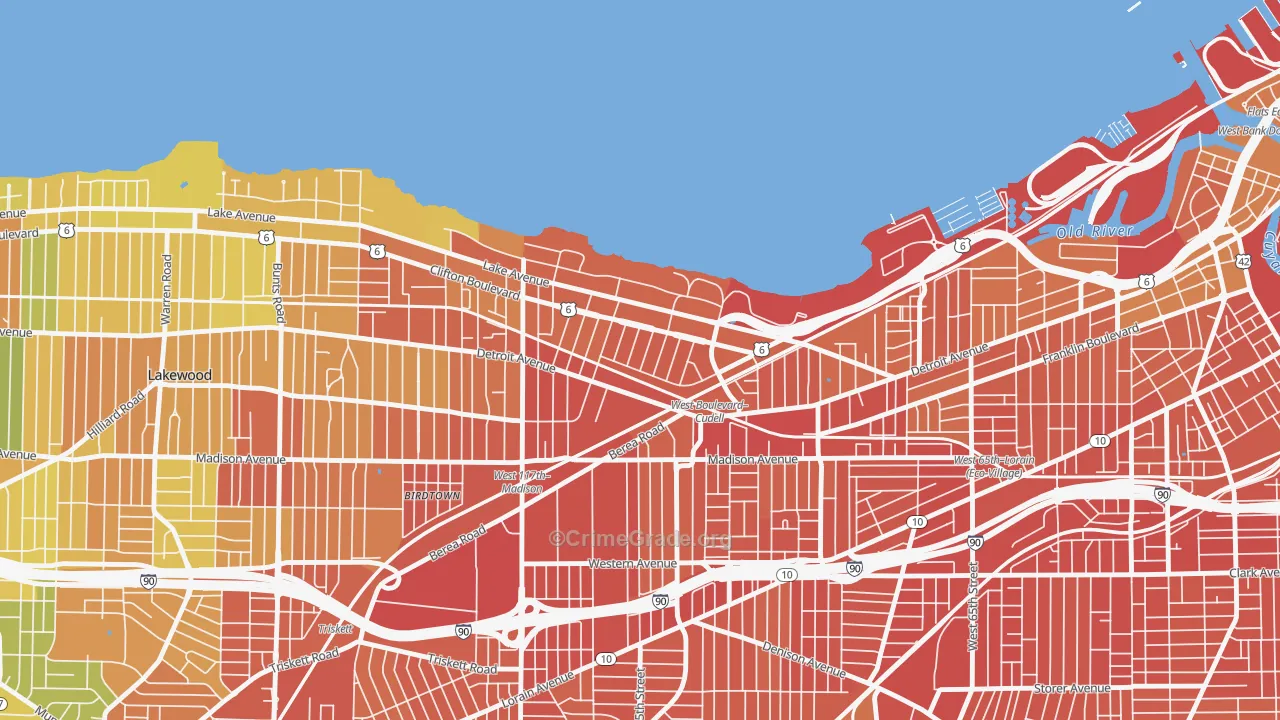 Edgewater, Cleveland, OH Map of Robbery Rates