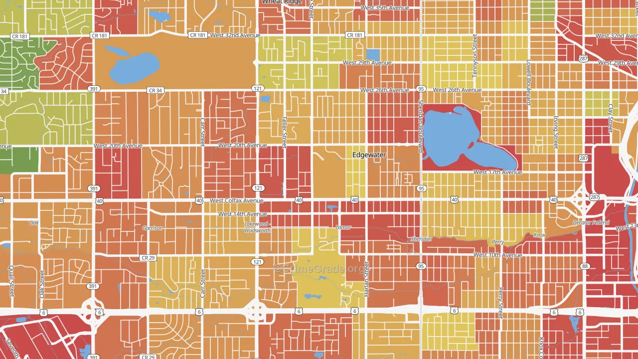 Edgewater, CO Map of Robbery Rates