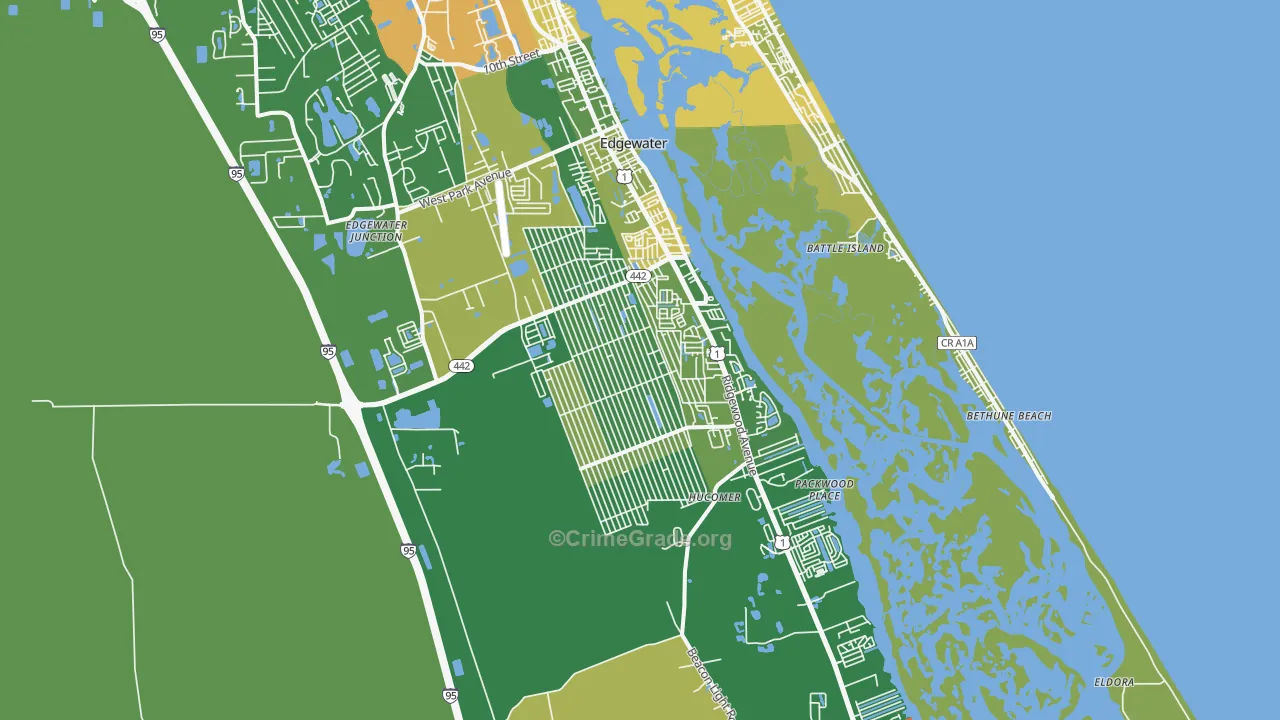 Edgewater, FL Map of Robbery Rates