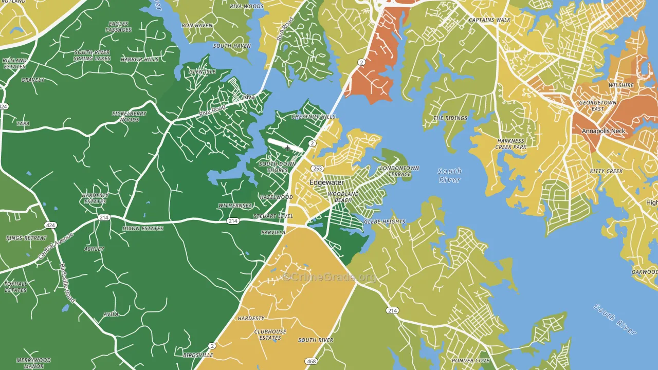 Edgewater, MD Map of Robbery Rates