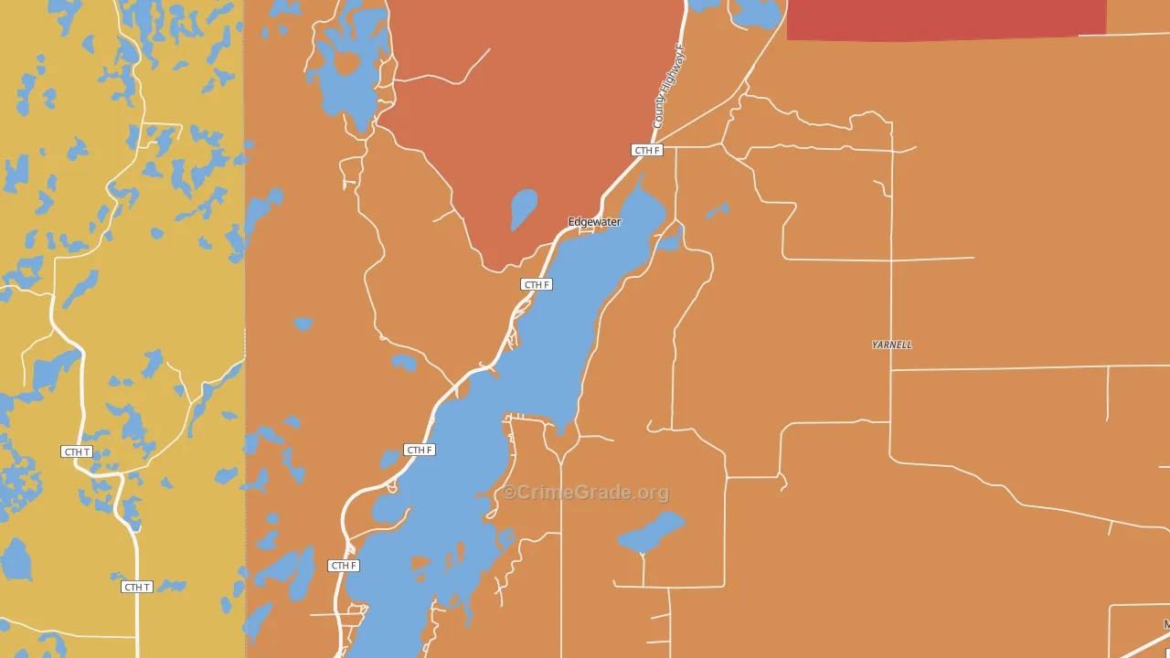 Edgewater, WI Map of Robbery Rates