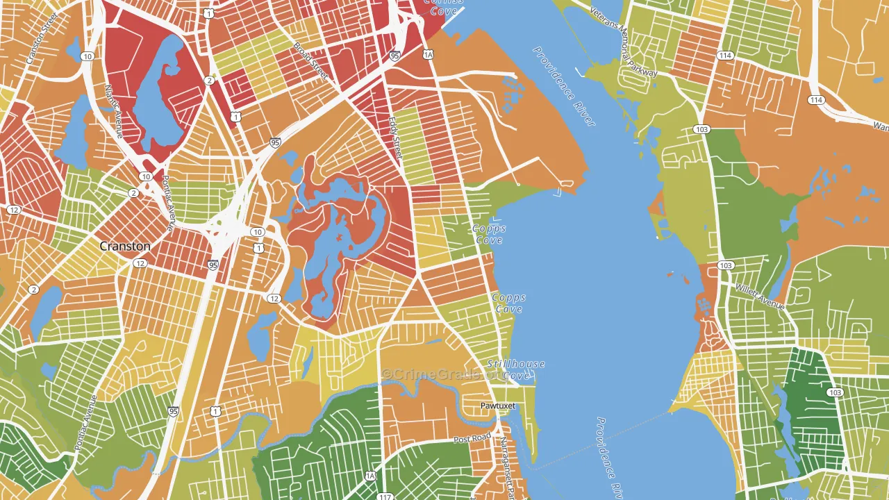 Edgewood, Cranston, RI Map of Robbery Rates