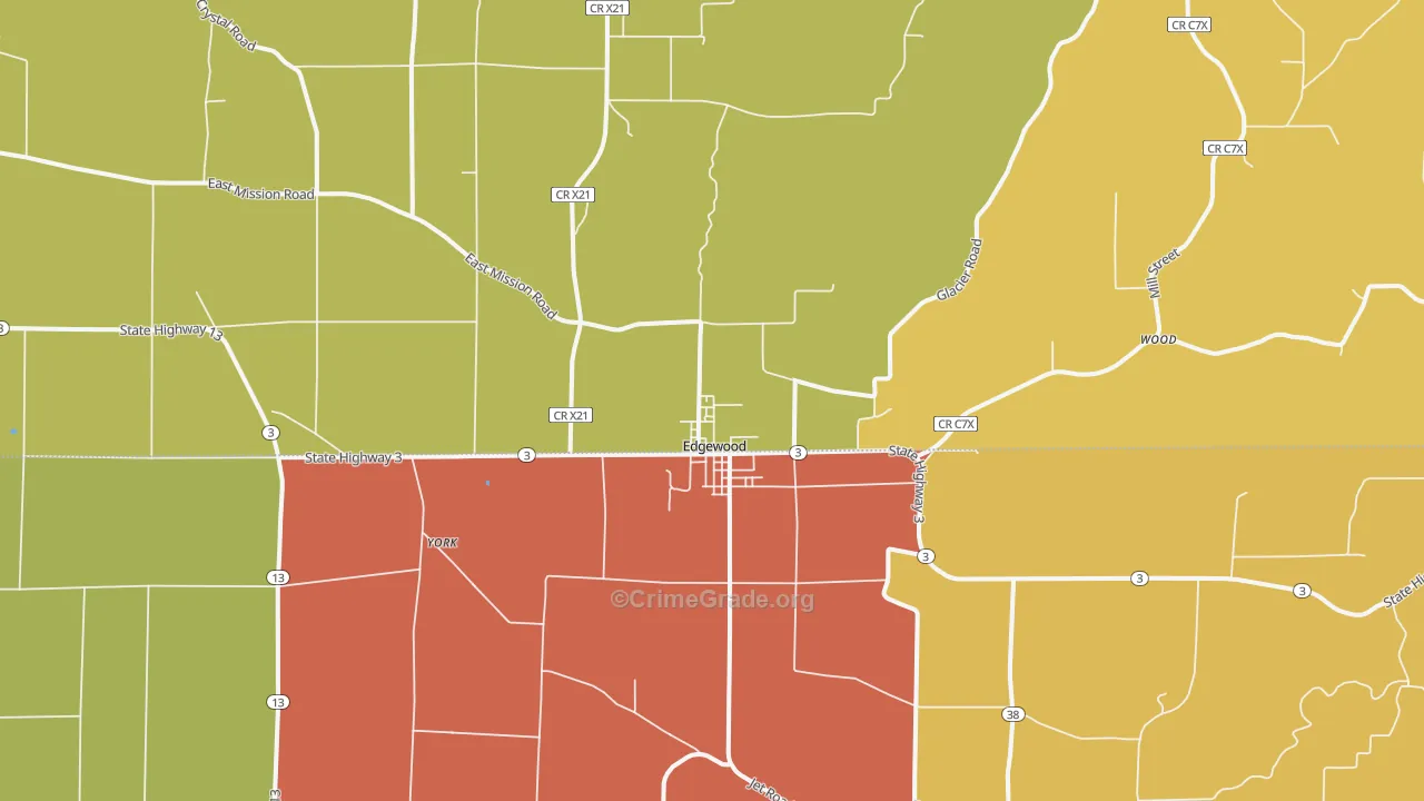 Edgewood, IA Map of Robbery Rates