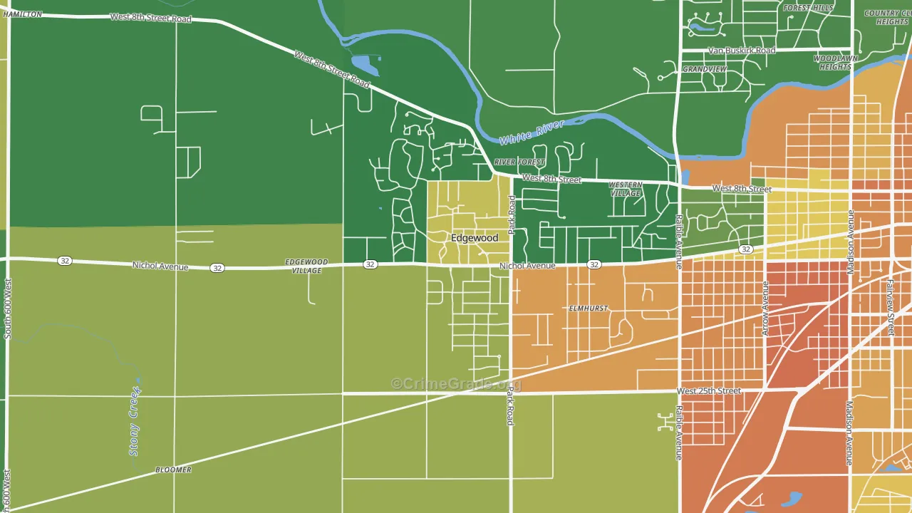 Edgewood, IN Map of Robbery Rates