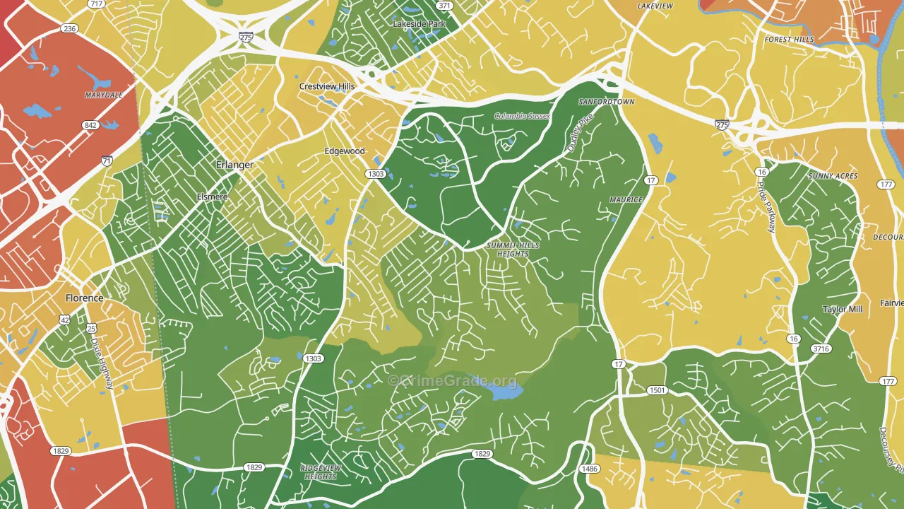 Edgewood, KY Map of Robbery Rates