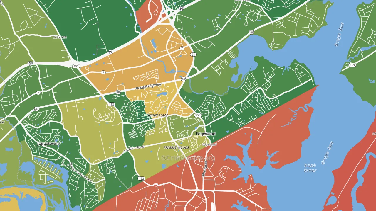 Edgewood, MD Map of Robbery Rates