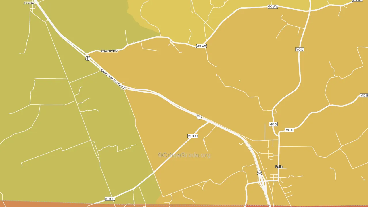 Edgewood, MO Map of Robbery Rates