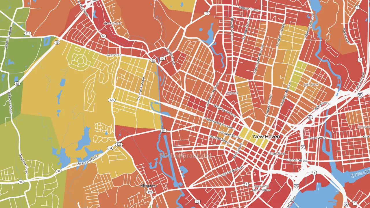 Edgewood, New Haven, CT Map of Robbery Rates