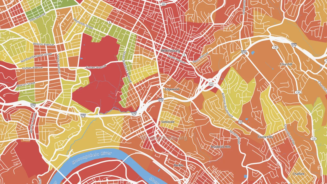 Edgewood, PA Map of Robbery Rates