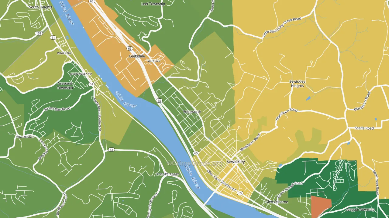 Edgeworth, PA Map of Robbery Rates