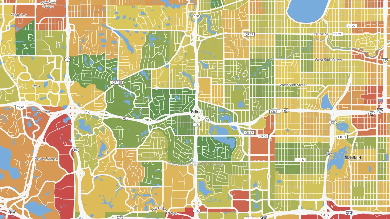 Edina, MN Map of Robbery Rates