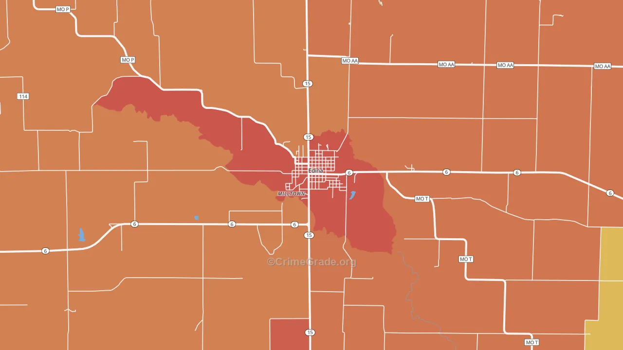 Edina, MO Map of Robbery Rates