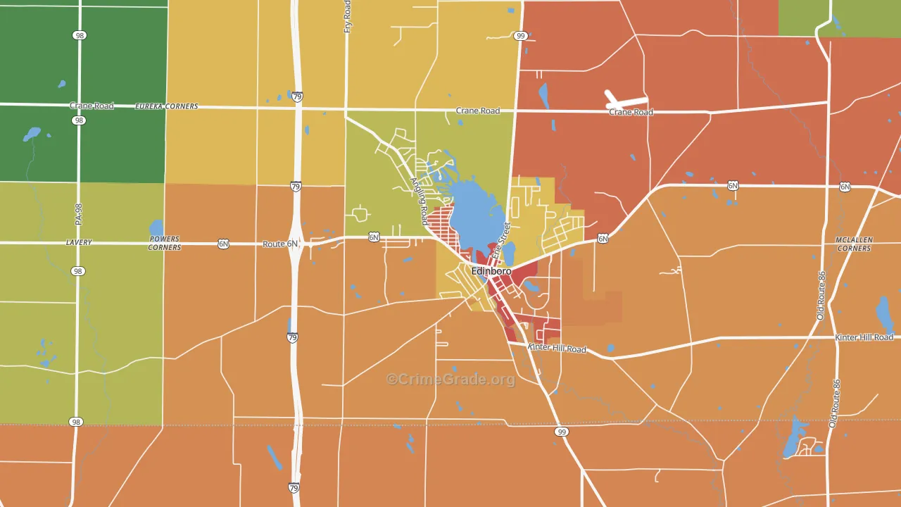 Edinboro, PA Map of Robbery Rates