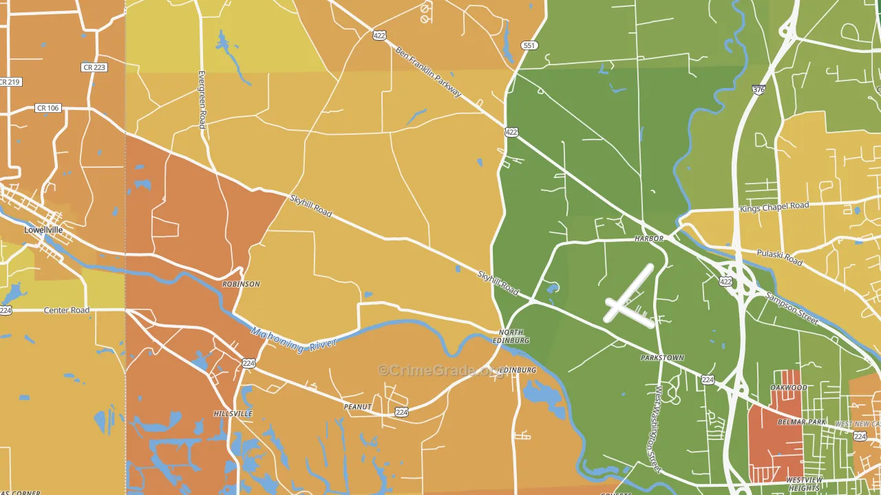 Edinburg, PA Map of Robbery Rates