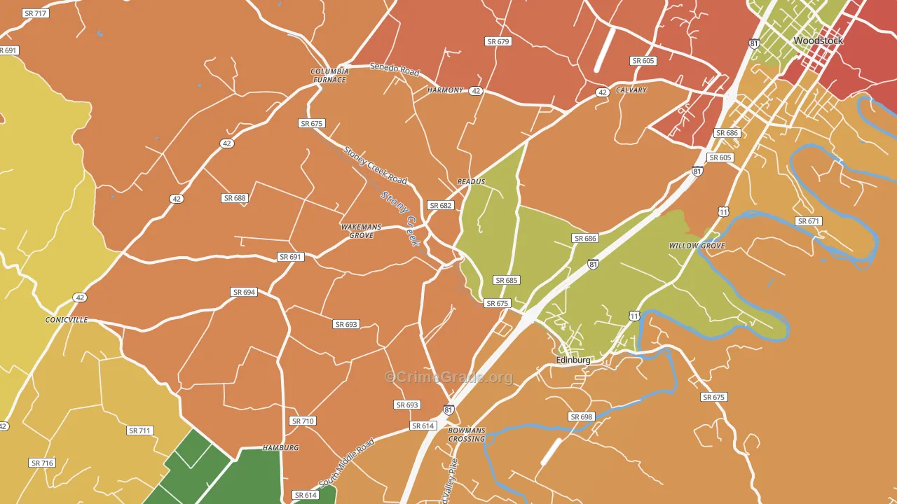 Edinburg, VA Map of Robbery Rates