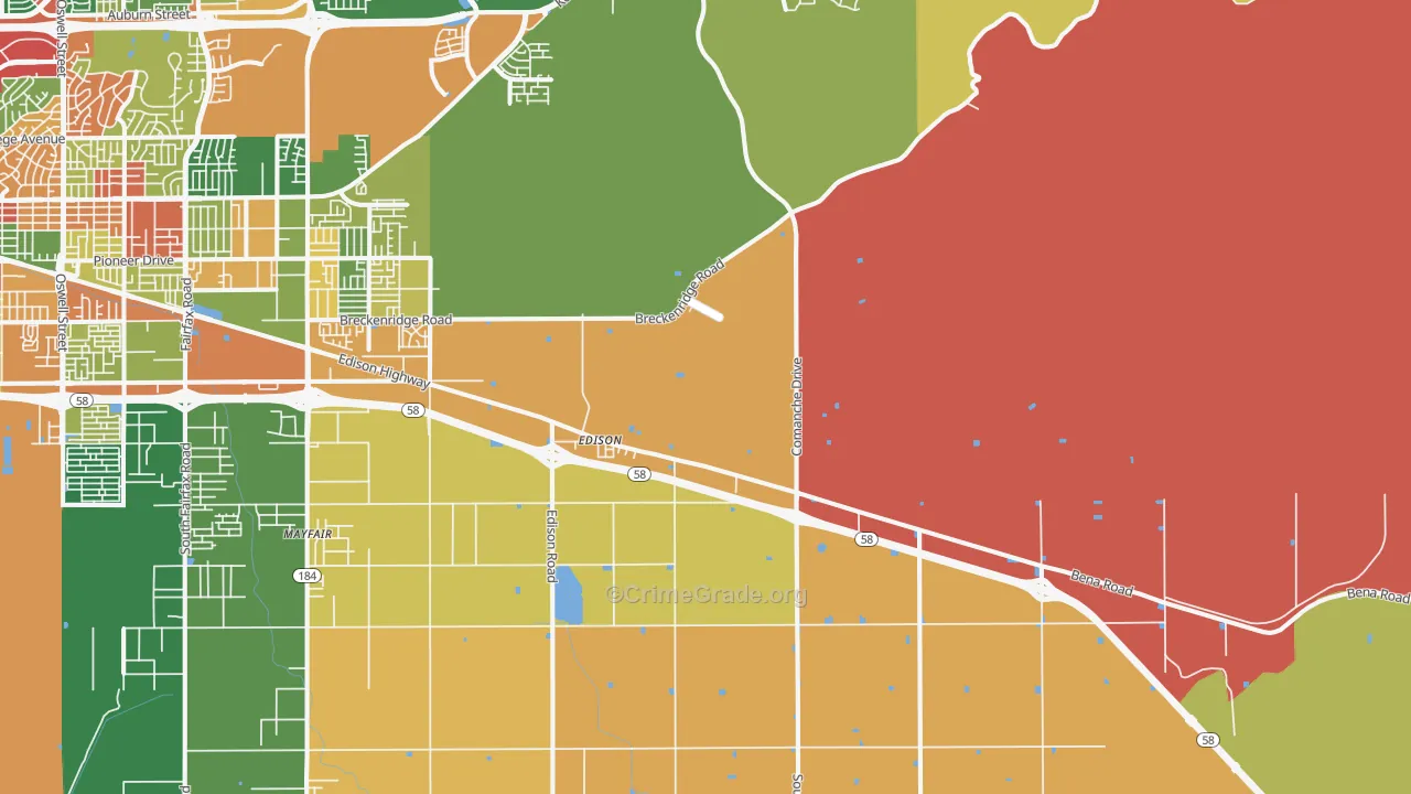 Edison, CA Map of Robbery Rates