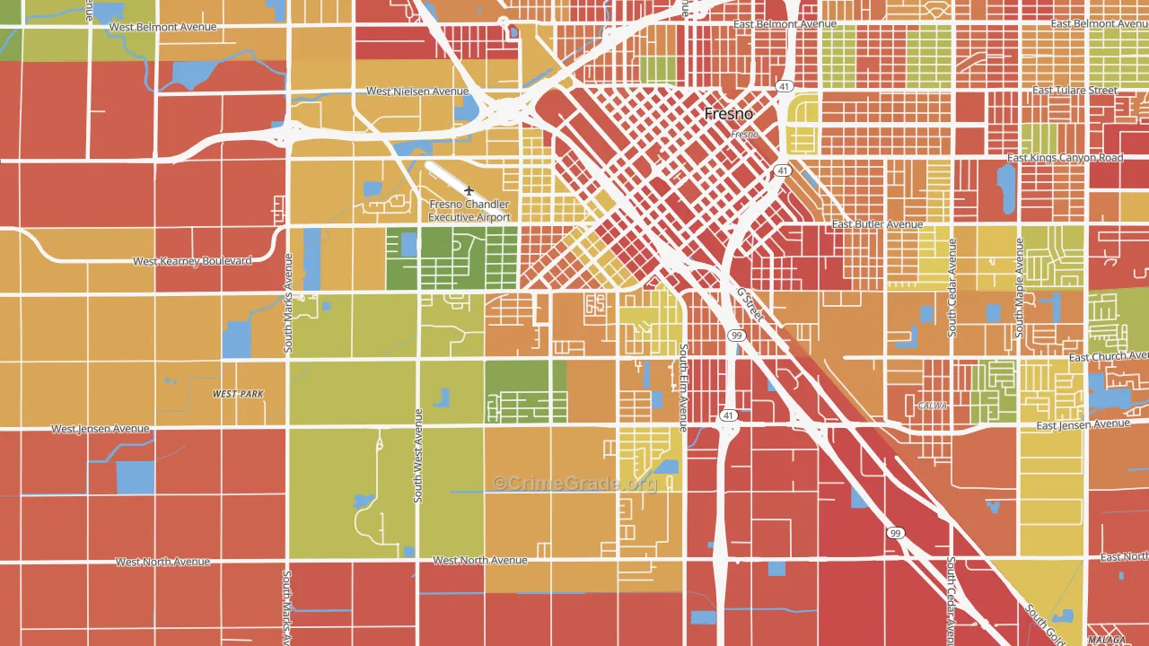 Edison, Fresno, CA Map of Robbery Rates