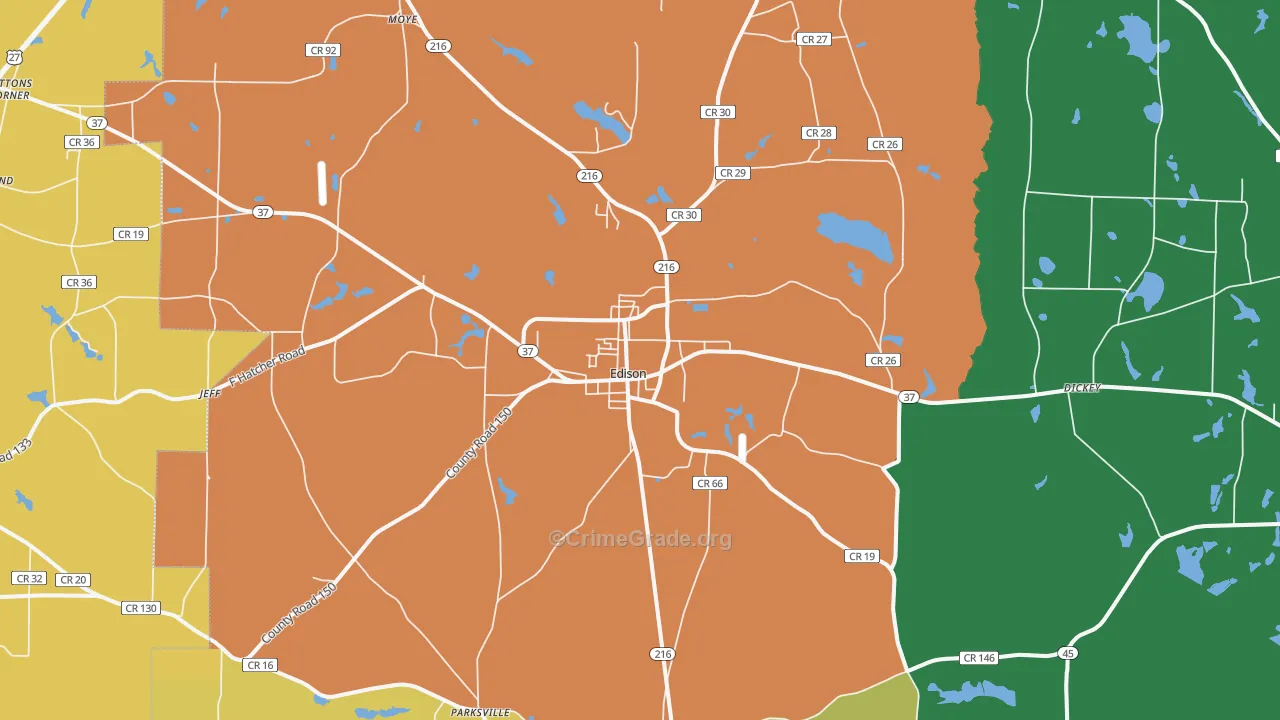 Edison, GA Map of Robbery Rates