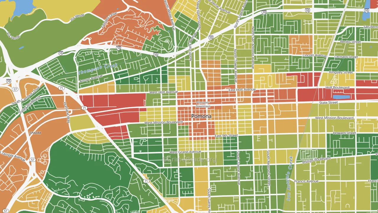 Edison Historic District, Pomona, CA Map of Robbery Rates