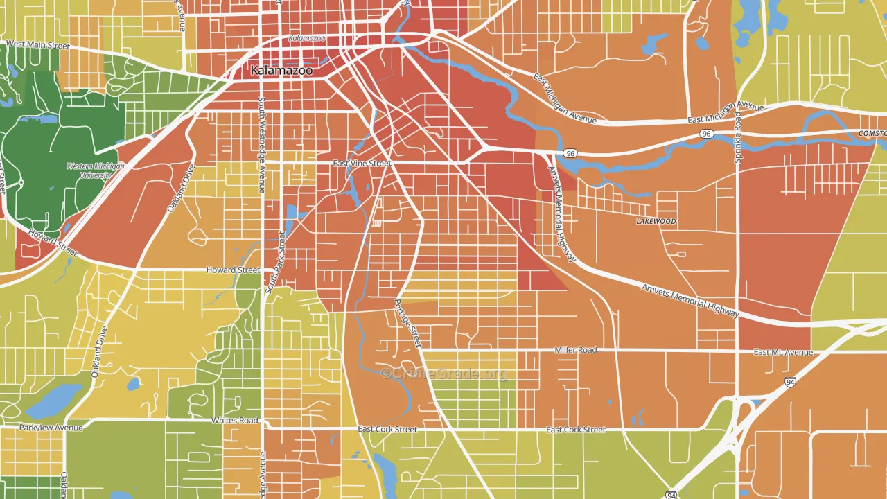Edison, Kalamazoo, MI Map of Robbery Rates