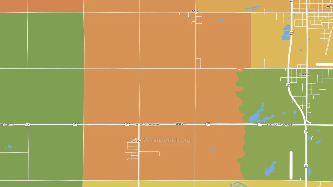 Edison, KS Map of Robbery Rates