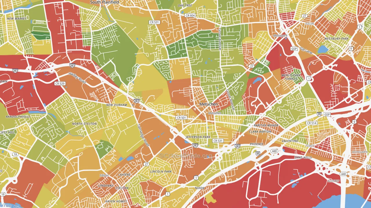 Edison, NJ Map of Robbery Rates