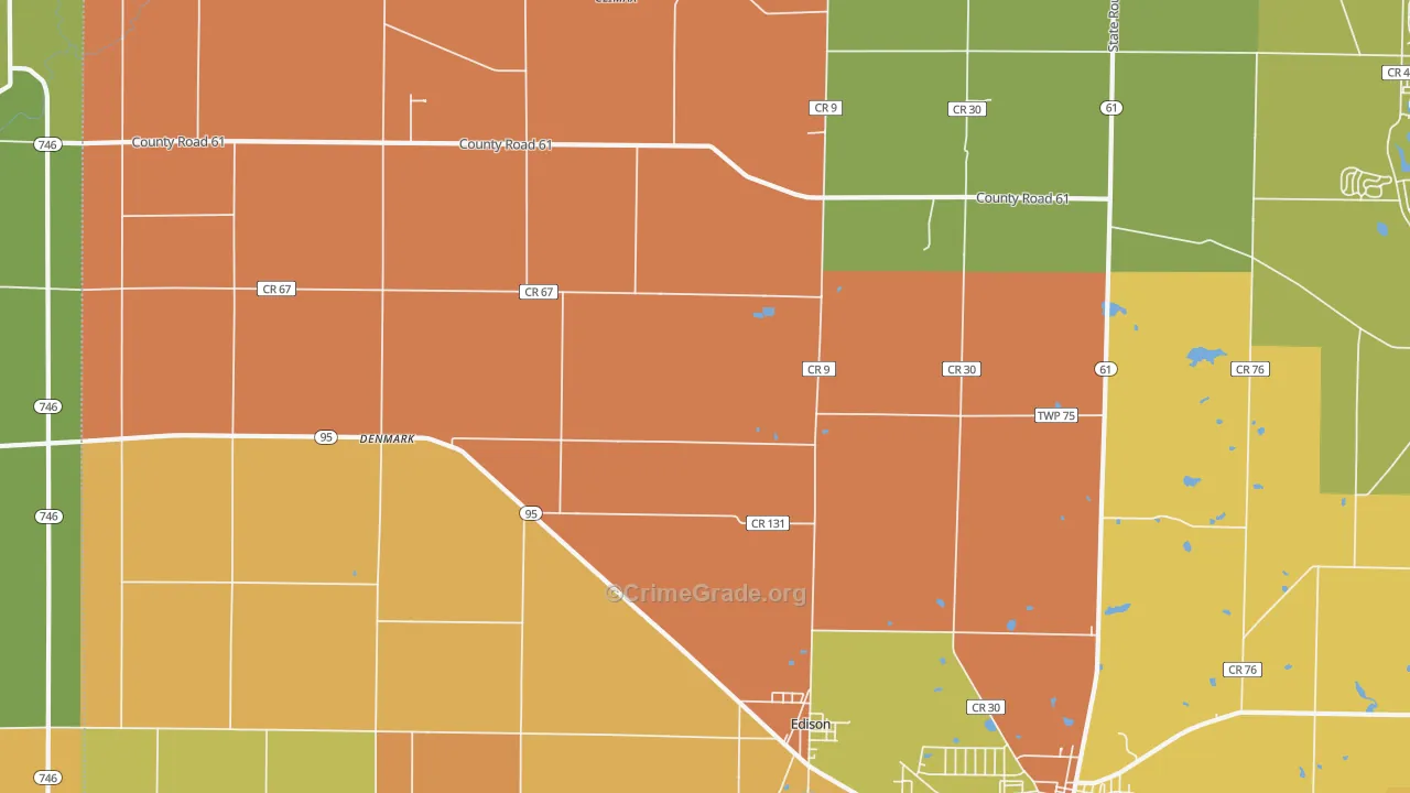 Edison, OH Map of Robbery Rates