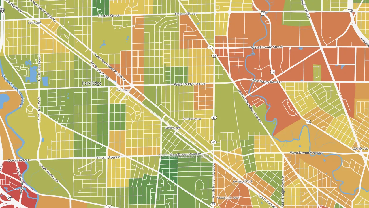 Edison Park, Chicago, IL Map of Robbery Rates