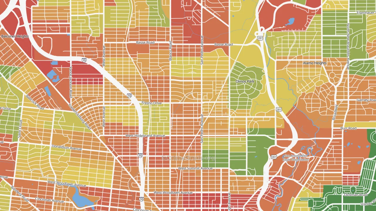 Edison, San Antonio, TX Map of Robbery Rates
