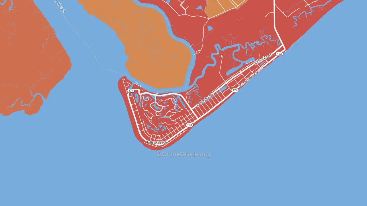 Edisto Beach, SC Map of Robbery Rates
