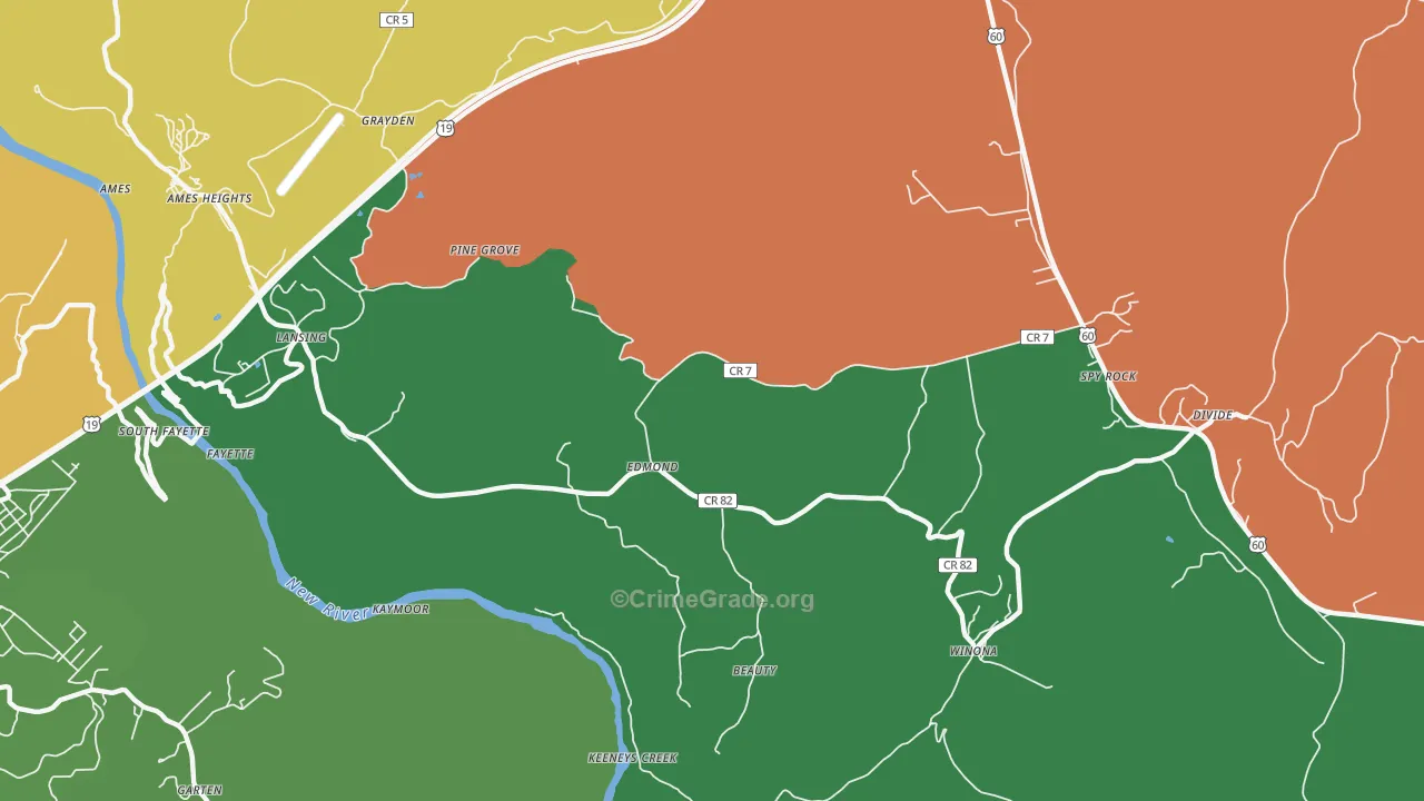 Edmond, WV Map of Robbery Rates