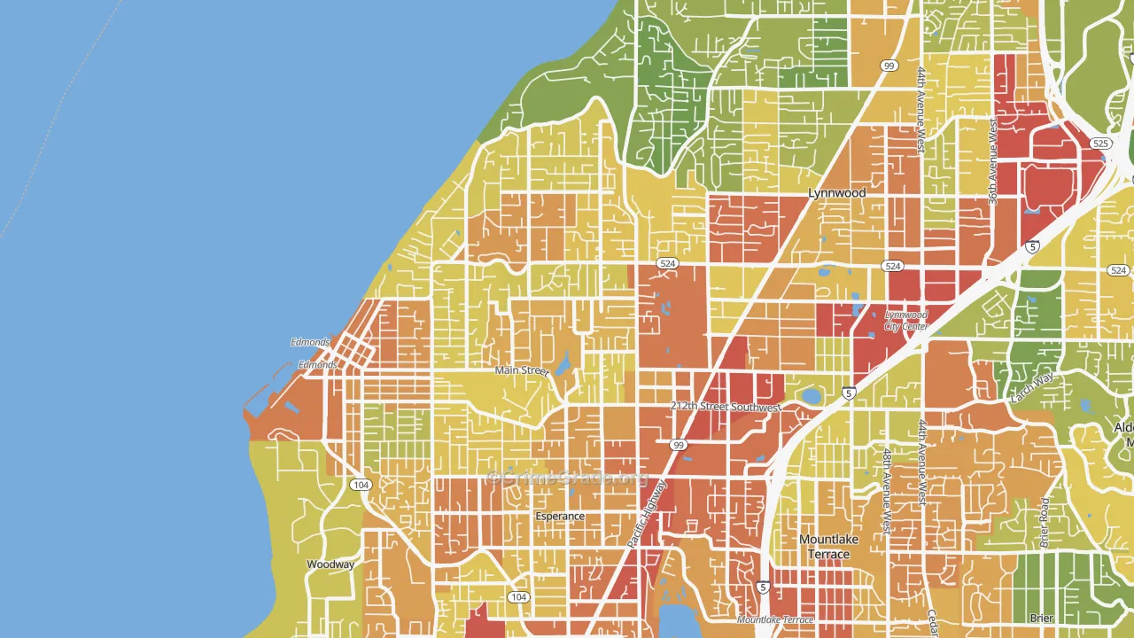 Edmonds, WA Map of Robbery Rates