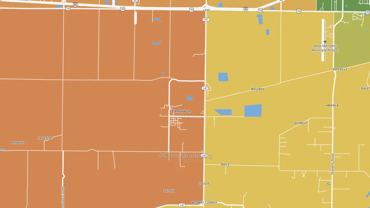 Edmondson, AR Map of Robbery Rates