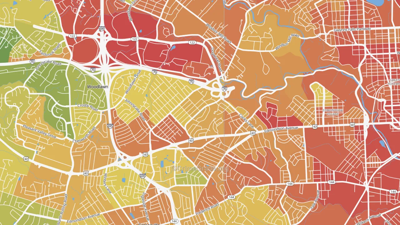 Edmondson Heights, Woodlawn, MD Map of Robbery Rates