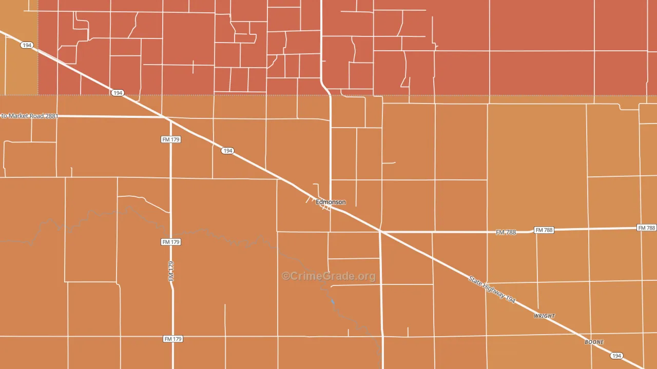 Edmonson, TX Map of Robbery Rates
