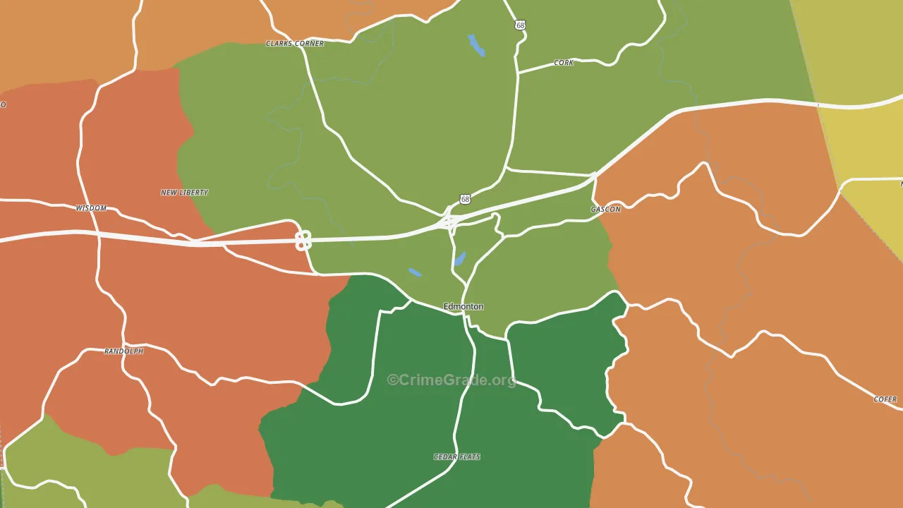 Edmonton, KY Map of Robbery Rates