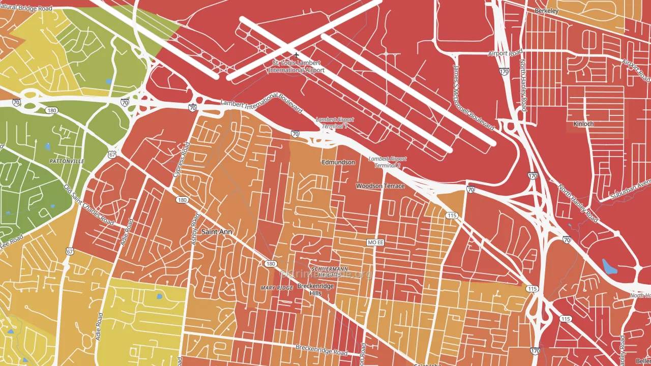 Edmundson, MO Map of Robbery Rates