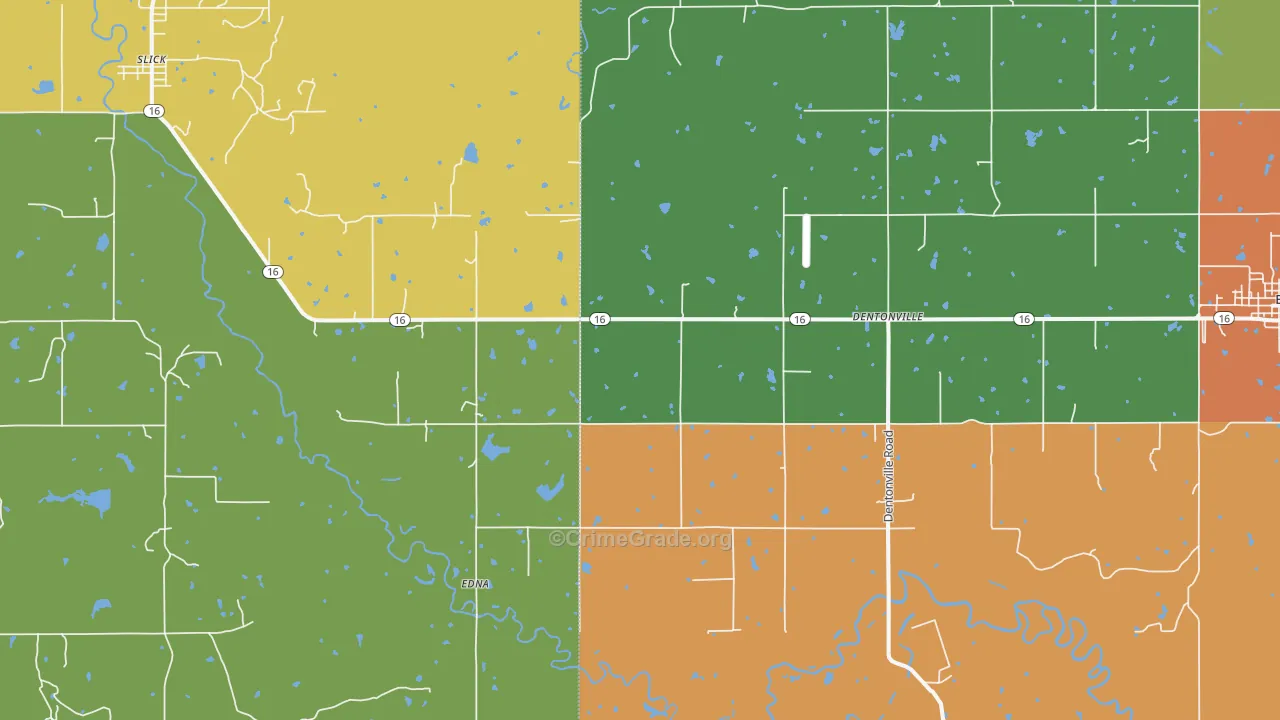 Edna, OK Map of Robbery Rates