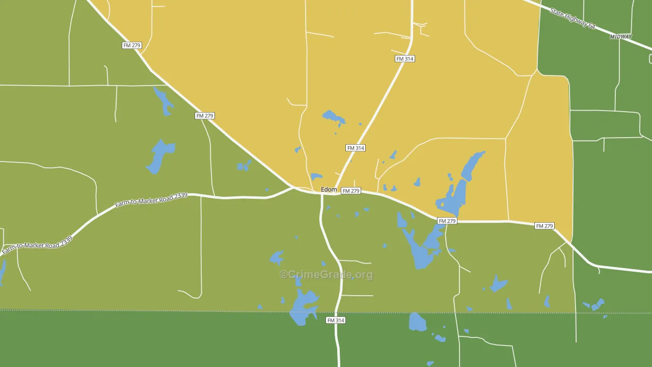 Edom, TX Map of Robbery Rates