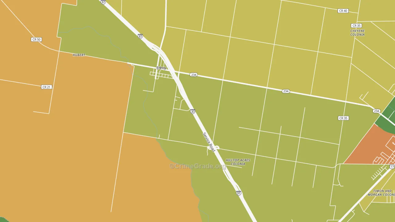 Edroy, TX Map of Robbery Rates