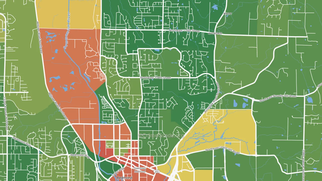 Education Hill, Redmond, WA Map of Robbery Rates