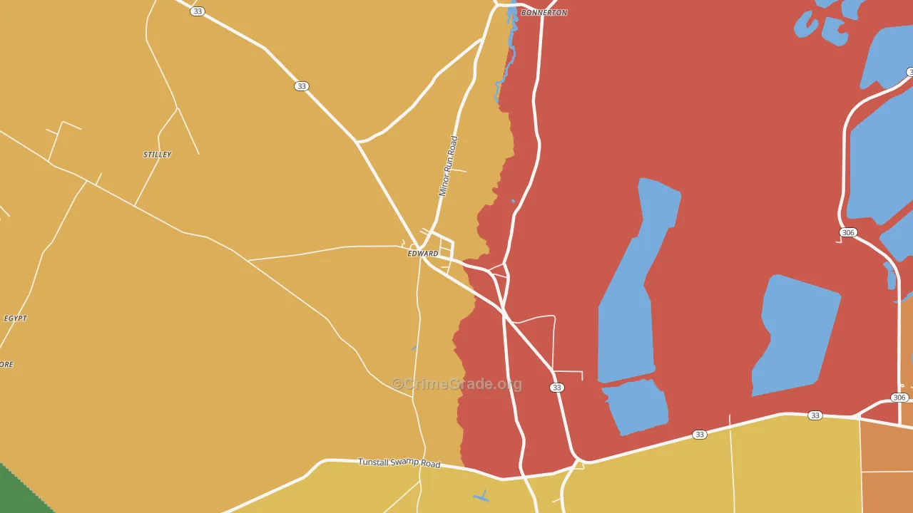 Edward, NC Map of Robbery Rates