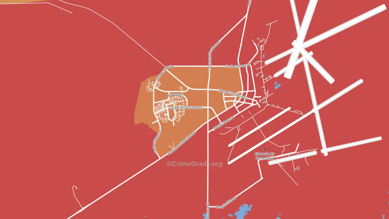 Edwards Air Force Base, CA Map of Robbery Rates