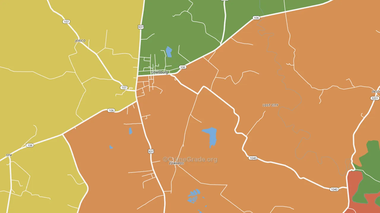 Edwards, KY Map of Robbery Rates
