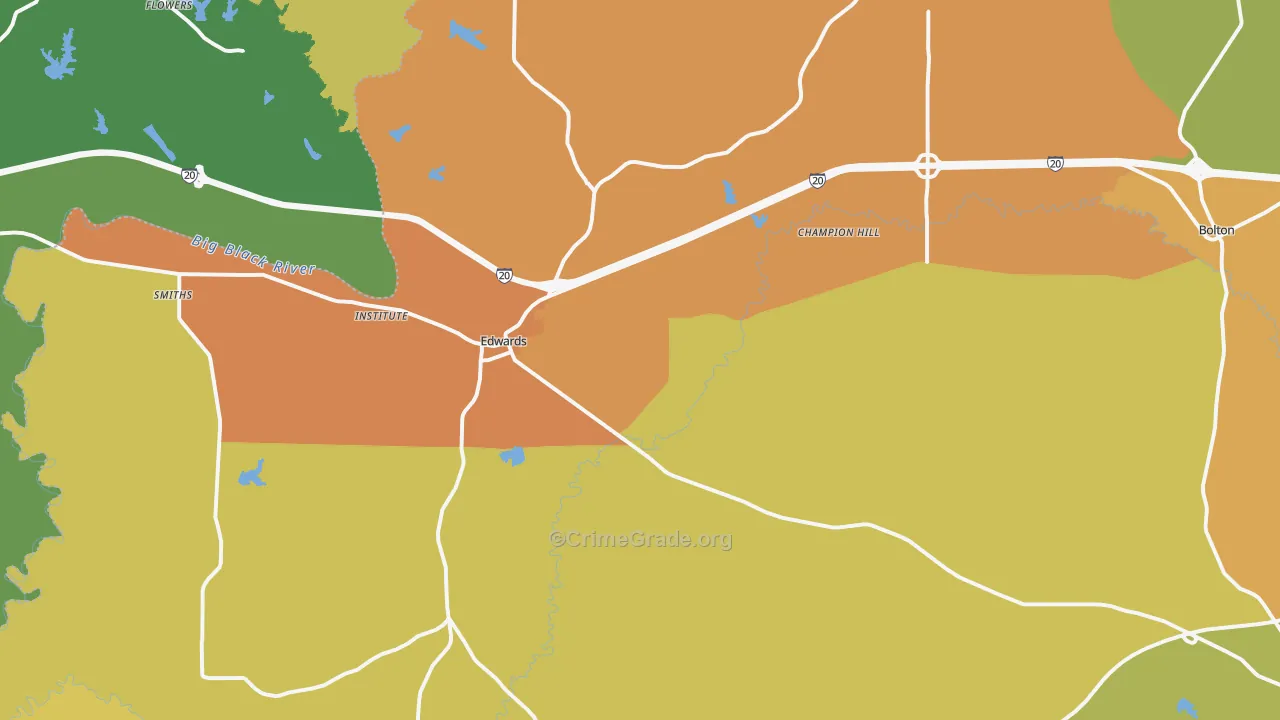 Edwards, MS Map of Robbery Rates