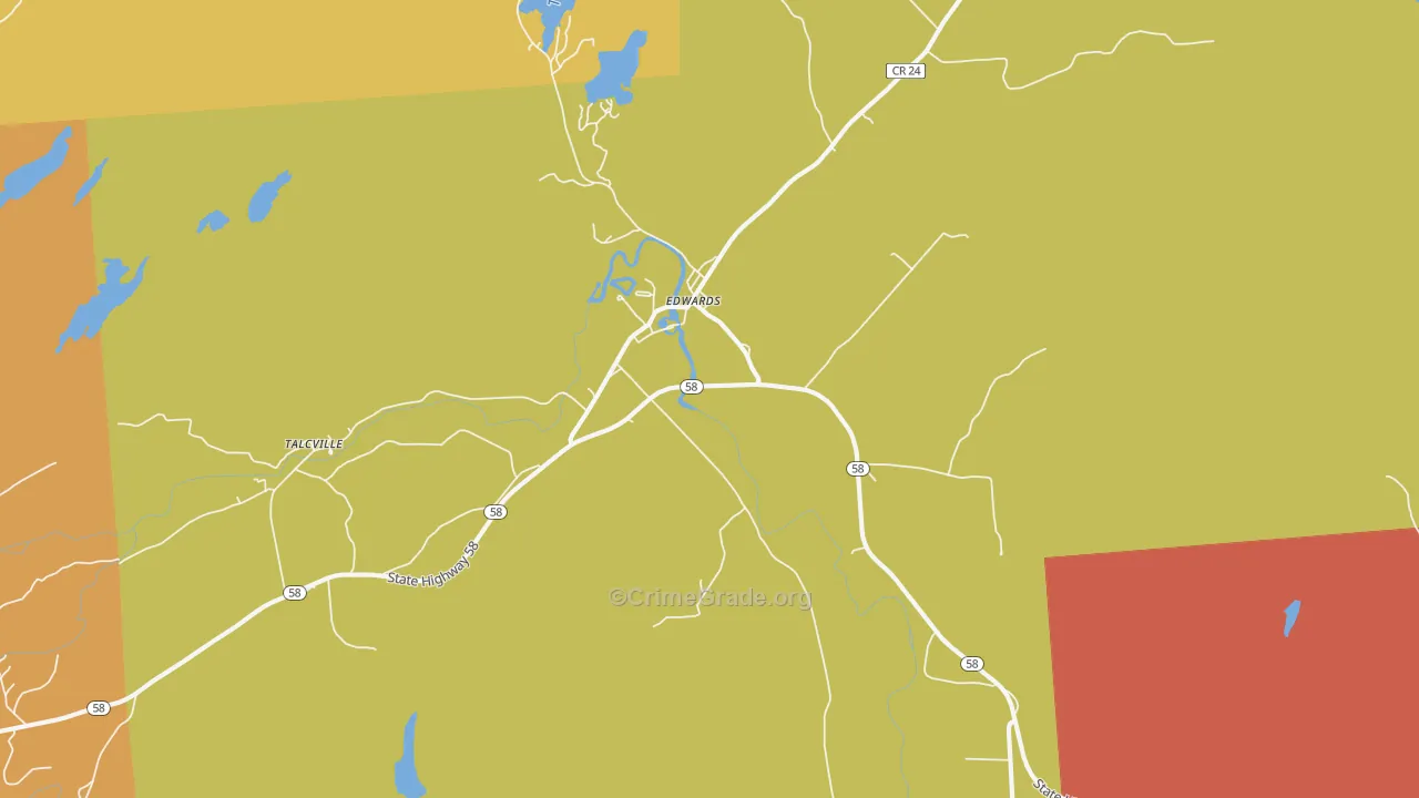 Edwards, NY Map of Robbery Rates