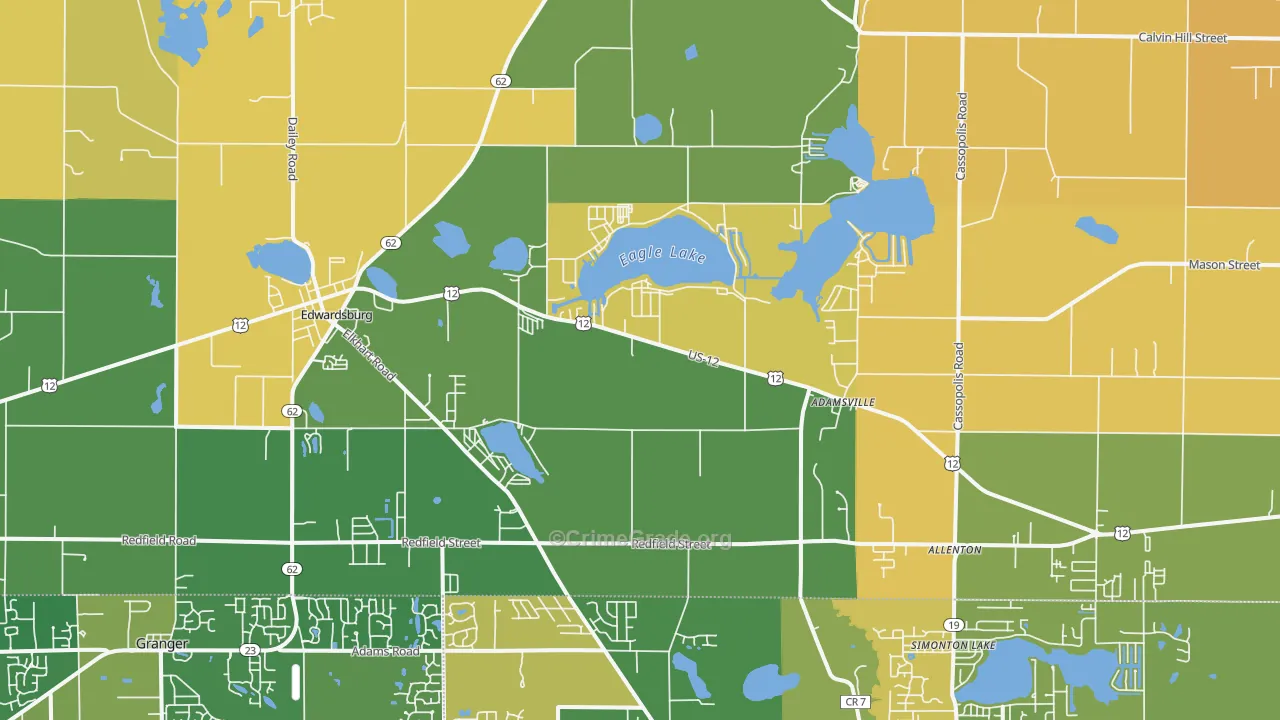 Edwardsburg, MI Map of Robbery Rates