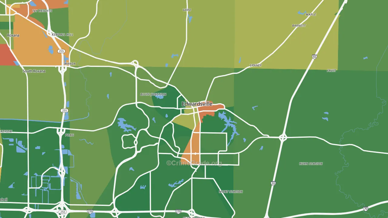 Edwardsville, IL Map of Robbery Rates