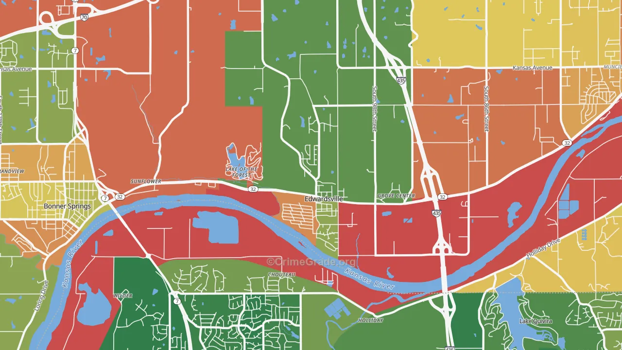 Edwardsville, KS Map of Robbery Rates